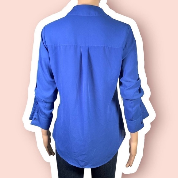 Express The Portofino Shirt Blue Pocketed Button Front Top Size Small - "Alisa" - Picture 2 of 9
